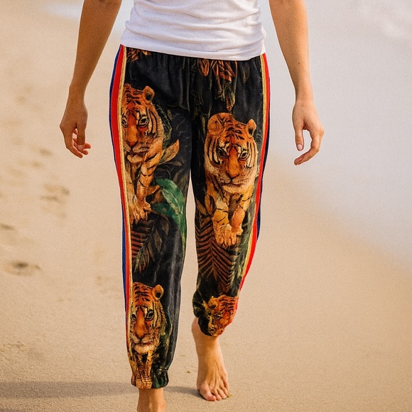 Aviator Nation “Wild Jungle Tiger” Velvet Track Pants NWT - Picture 6 of 12